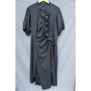 Buxom Couture 3X Black Dress Ruffle Detail Puff Sleeve Midi Party Cocktail